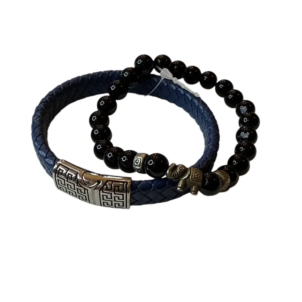 Men’s Blue and Black Jewelry Bracelet Set New no tags